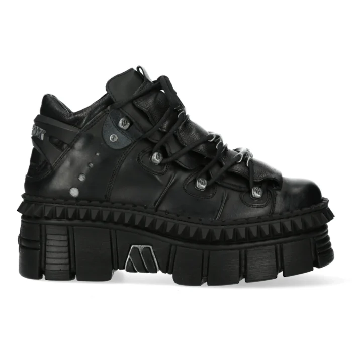 New Rock Boots Punk WALL106-S13 Metallic Black Leather Platform Ankle Shoes - Image 1