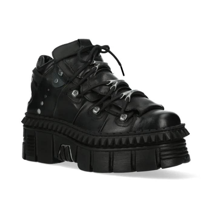 New Rock Boots Punk WALL106-S13 Metallic Black Leather Platform Ankle Shoes - Image 2