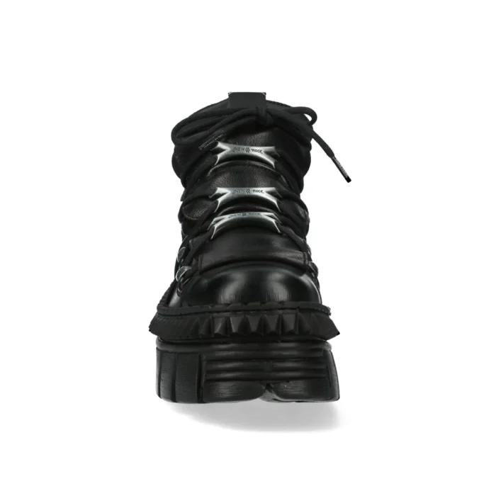 New Rock Boots Punk WALL106-S13 Metallic Black Leather Platform Ankle Shoes - Image 8