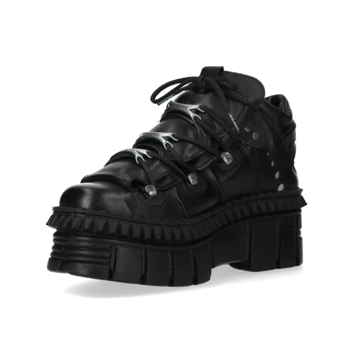 New Rock Boots Punk WALL106-S13 Metallic Black Leather Platform Ankle Shoes - Image 7