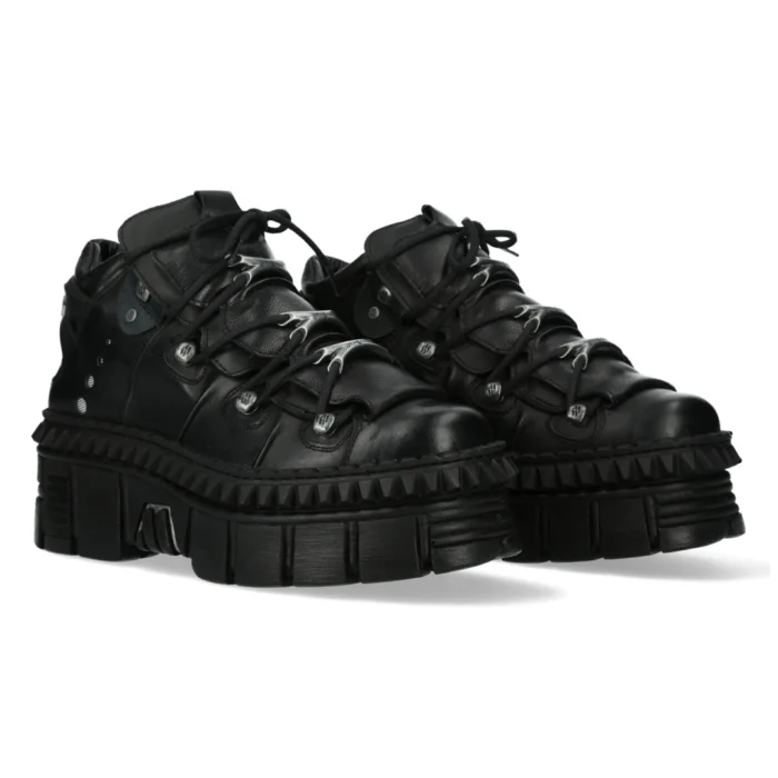 New Rock Boots Punk WALL106-S13 Metallic Black Leather Platform Ankle Shoes - Image 3