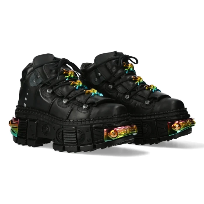 New Rock Boots WALL106-S23 Unisex Metallic Black Leather Platform Gothic Boots - Image 2