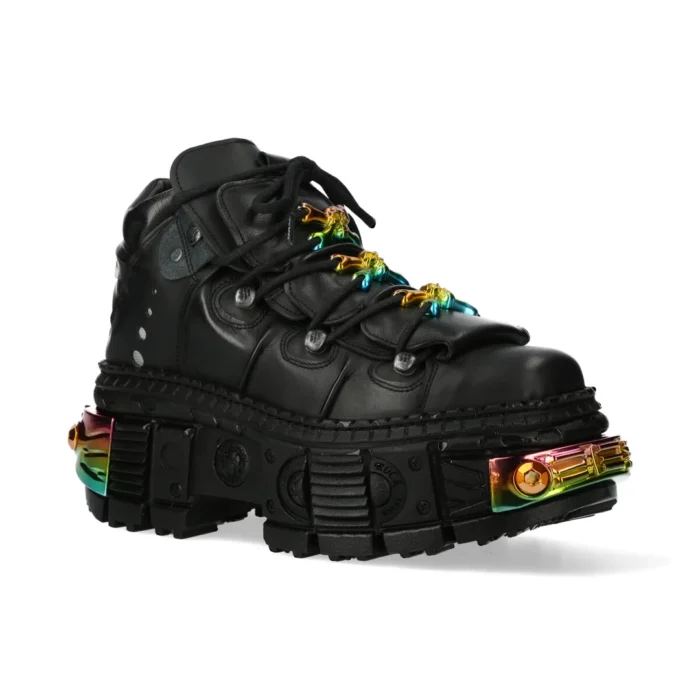New Rock Boots WALL106-S23 Unisex Metallic Black Leather Platform Gothic Boots - Image 8