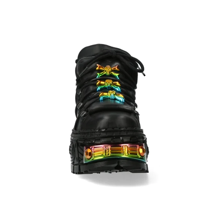 New Rock Boots WALL106-S23 Unisex Metallic Black Leather Platform Gothic Boots - Image 7