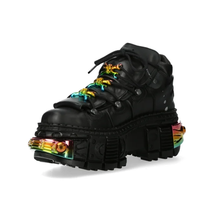 New Rock Boots WALL106-S23 Unisex Metallic Black Leather Platform Gothic Boots - Image 6