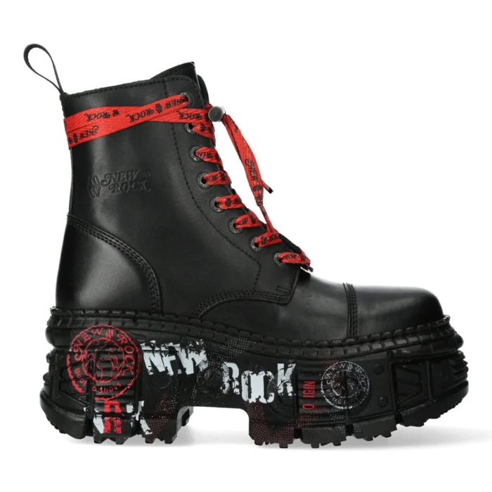 New Rock Boots WALL126CCT-C1 Unisex Metallic Black Leather Platform Gothic Boots - Image 1
