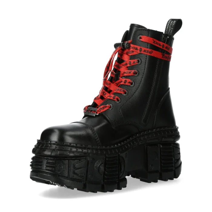 New Rock Boots WALL126CCT-C1 Unisex Metallic Black Leather Platform Gothic Boots - Image 2