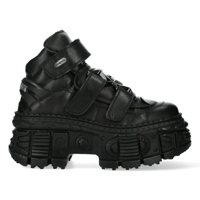 New Rock Boots Punk Rock WALL285-S2 Metallic Black Leather Gothic Boots - Image 1