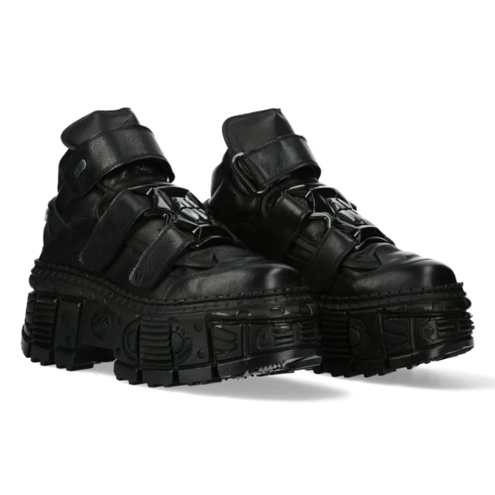 New Rock Boots Punk Rock WALL285-S2 Metallic Black Leather Gothic Boots - Image 3
