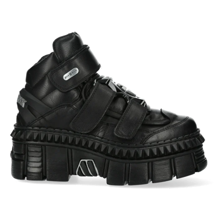 New Rock Boots Punk WALL285-S3 Unisex Metallic Black Leather Platform Gothic Shoes - Image 1