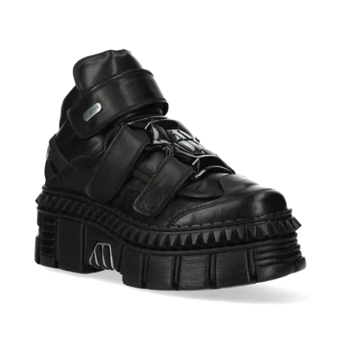 New Rock Boots Punk WALL285-S3 Unisex Metallic Black Leather Platform Gothic Shoes - Image 2