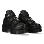 New Rock Boots Punk WALL285-S3 Unisex Metallic Black Leather Platform Gothic Shoes - Image 3