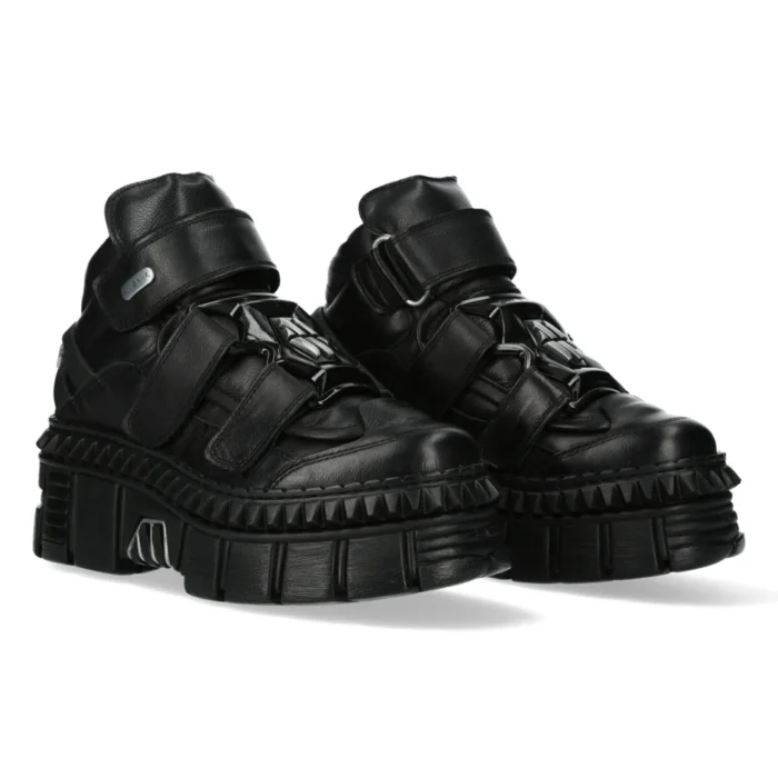 New Rock Boots Punk WALL285-S3 Unisex Metallic Black Leather Platform Gothic Shoes - Image 3