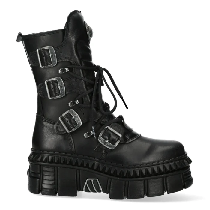 New Rock Boots Punk WALL373-S6 Unisex Metallic Black Leather Platform EMO - Image 1