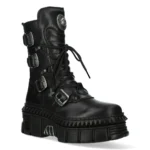 New Rock Boots Punk WALL373-S6 Unisex Metallic Black Leather Platform EMO - Image 2