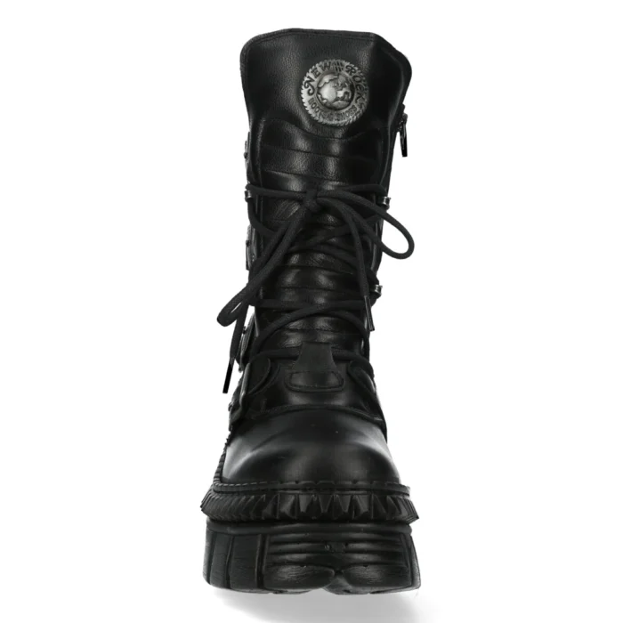 New Rock Boots Punk WALL373-S6 Unisex Metallic Black Leather Platform EMO - Image 8