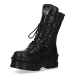 New Rock Boots Punk WALL373-S6 Unisex Metallic Black Leather Platform EMO - Image 7