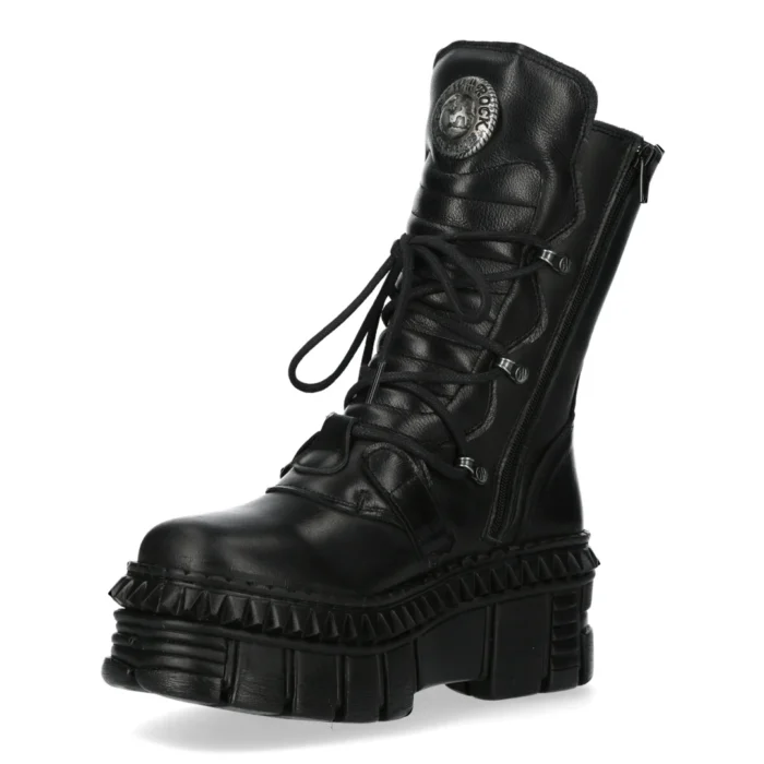 New Rock Boots Punk WALL373-S6 Unisex Metallic Black Leather Platform EMO - Image 7
