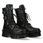 New Rock Boots Punk WALL373-S6 Unisex Metallic Black Leather Platform EMO - Image 3