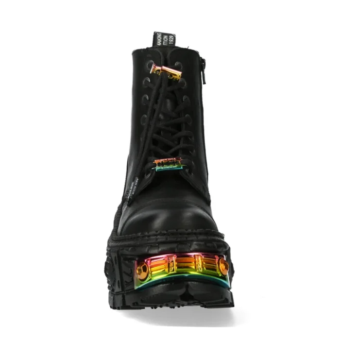 New Rock Boots WALL83CCT-S8 Unisex Metallic Black Leather Platform Gothic Boots - Image 2