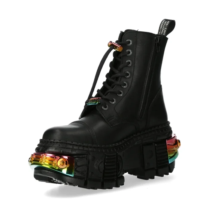 New Rock Boots WALL83CCT-S8 Unisex Metallic Black Leather Platform Gothic Boots - Image 6