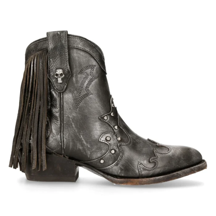 New Rock WSTM003-S1 Grey Leather Cowboy Western Pointed Boots Tassel Vintage - Image 1