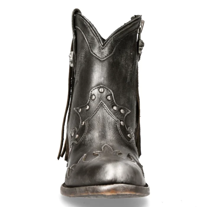 New Rock WSTM003-S1 Grey Leather Cowboy Western Pointed Boots Tassel Vintage - Image 8
