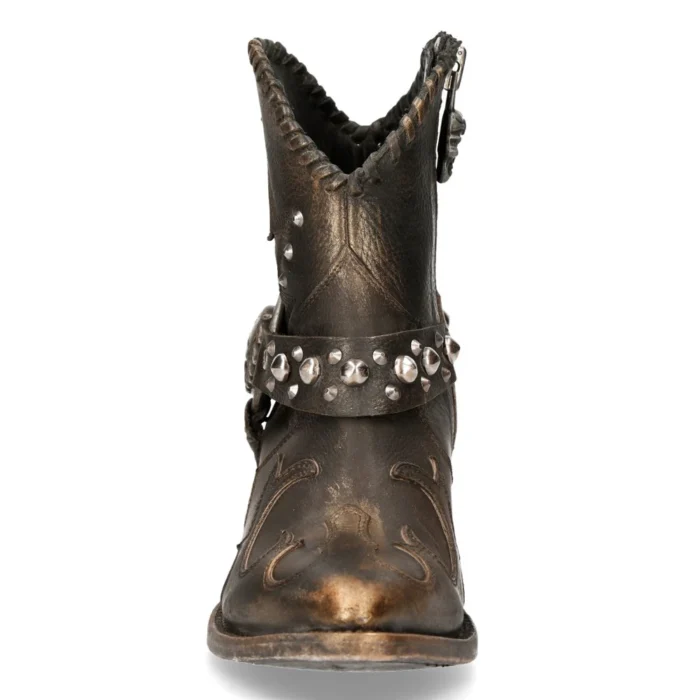 New Rock WSTM004-S1 Brown Leather Cowboy Western Pointed Boots Vintage Stud - Image 8