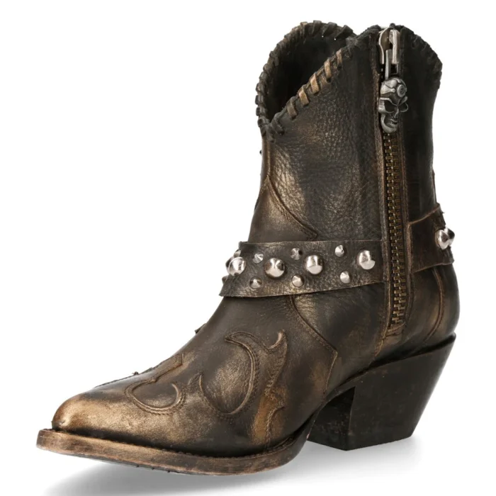 New Rock WSTM004-S1 Brown Leather Cowboy Western Pointed Boots Vintage Stud - Image 7