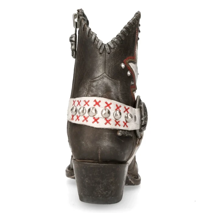 New Rock WSTM004-S2 Grey White Leather Cowboy Western Pointed Boots Vintage - Image 6