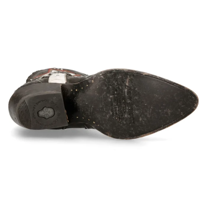 New Rock WSTM004-S2 Grey White Leather Cowboy Western Pointed Boots Vintage - Image 5