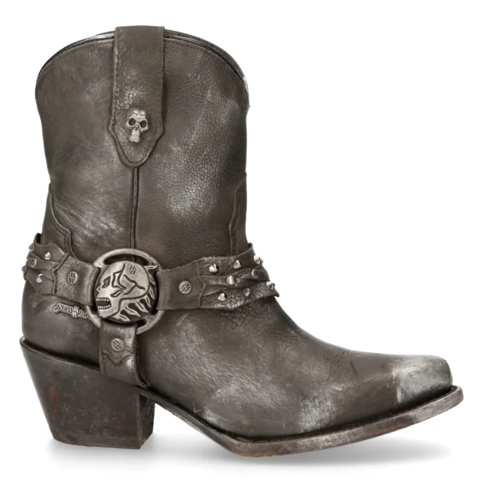 New Rock WSTM005-S1 Black Leather Cowboy Western Pointed Boots Vintage - Image 1
