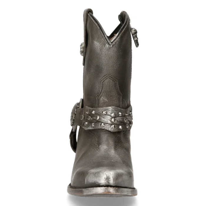 New Rock WSTM005-S1 Black Leather Cowboy Western Pointed Boots Vintage - Image 8