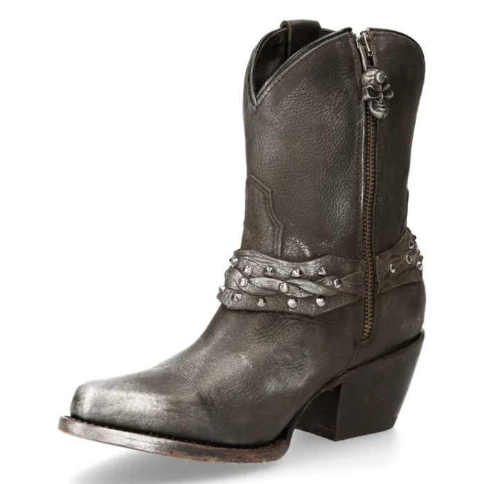 New Rock WSTM005-S1 Black Leather Cowboy Western Pointed Boots Vintage - Image 7