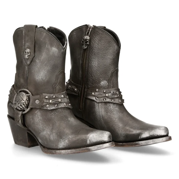 New Rock WSTM005-S1 Black Leather Cowboy Western Pointed Boots Vintage - Image 3