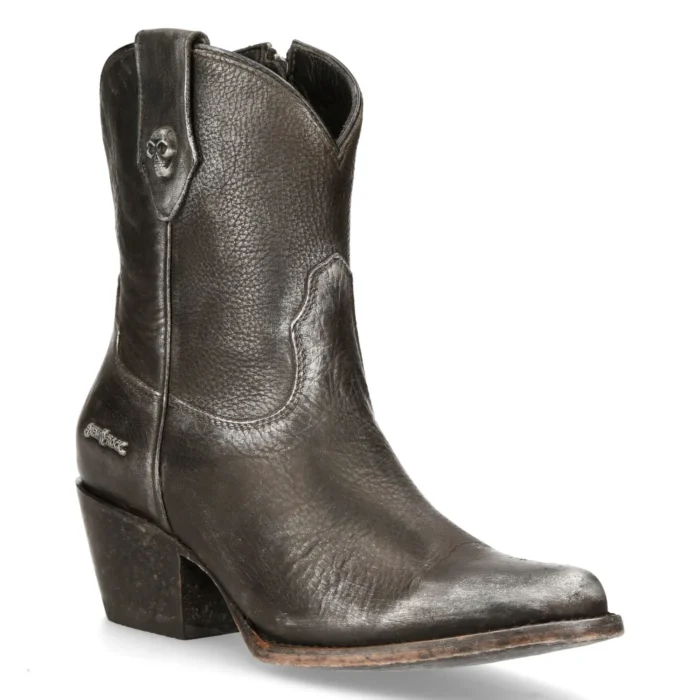 New Rock WSTM006-S1 Black Leather Cowboy Western Pointed Boots Riding Retro - Image 2
