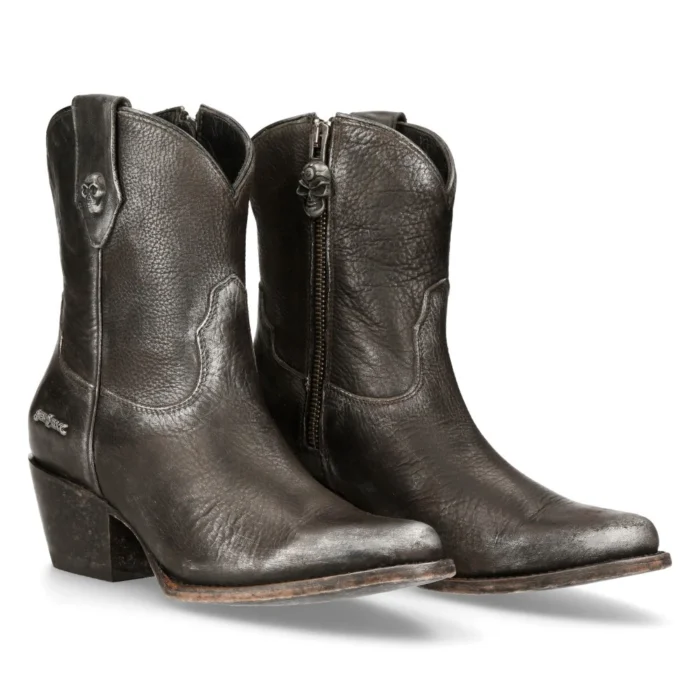 New Rock WSTM006-S1 Black Leather Cowboy Western Pointed Boots Riding Retro - Image 3
