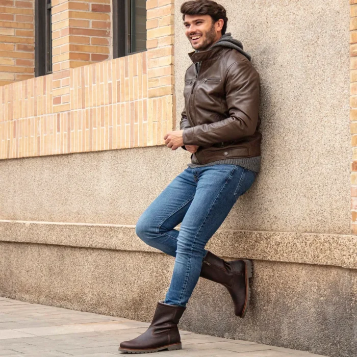 Fedro C10 - Men's Brown Waterproof Leather Biker Boots - Image 3