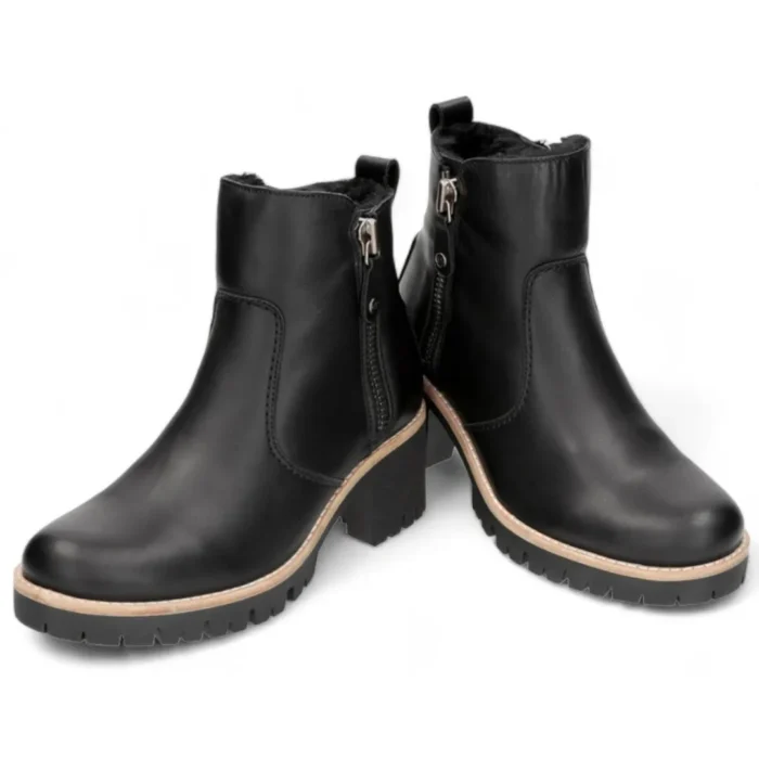 Trav B2 - Women's Black Side Zipped Leather Ankle Boots - Image 4