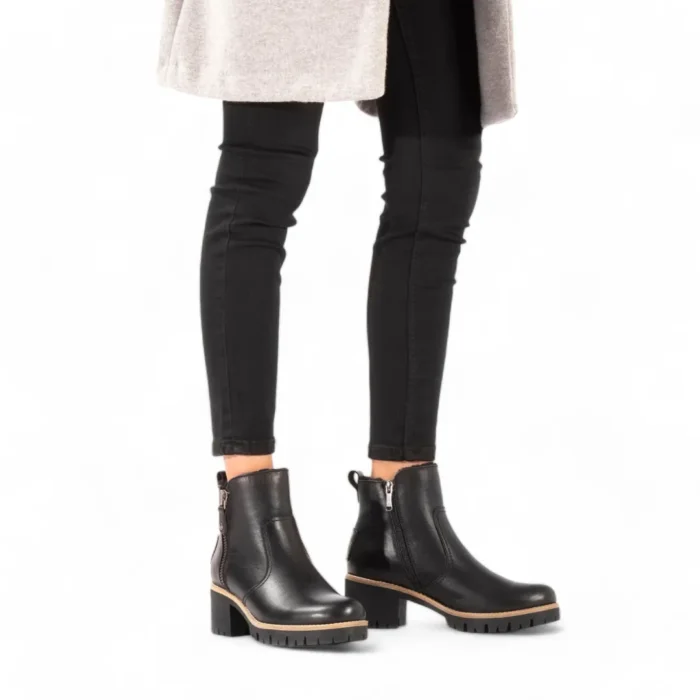 Trav B2 - Women's Black Side Zipped Leather Ankle Boots - Image 2