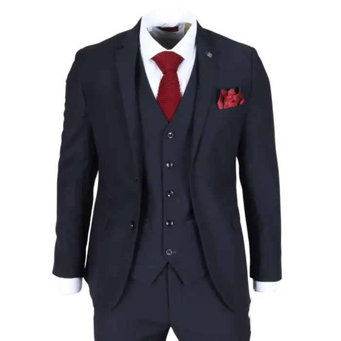 Men's Blazer Navy Blue Tailored Fit Formal Suit Jackets - Image 1