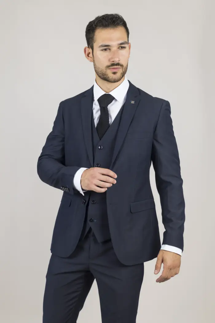 Men's Blazer Navy Blue Tailored Fit Formal Suit Jackets - Image 2