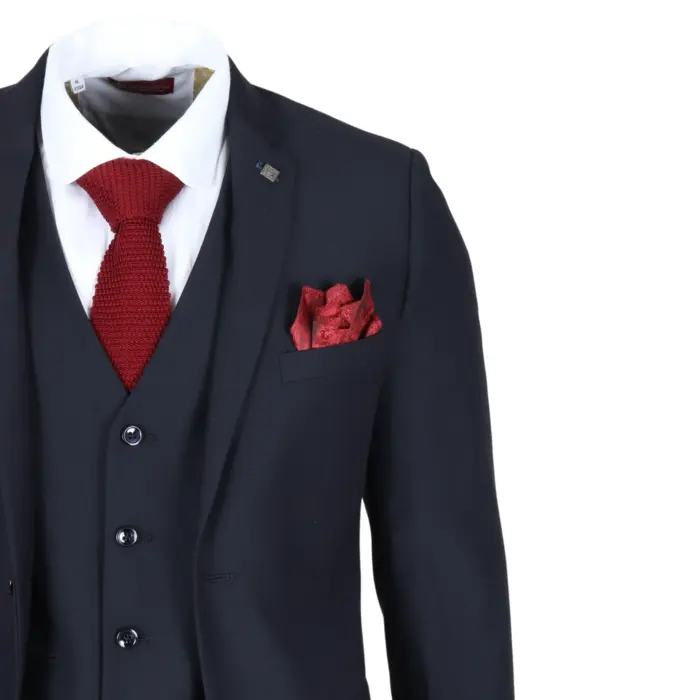 Men's Blazer Navy Blue Tailored Fit Formal Suit Jackets - Image 5