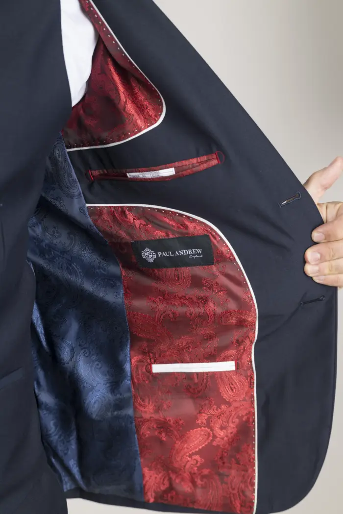 Men's Blazer Navy Blue Tailored Fit Formal Suit Jackets - Image 4