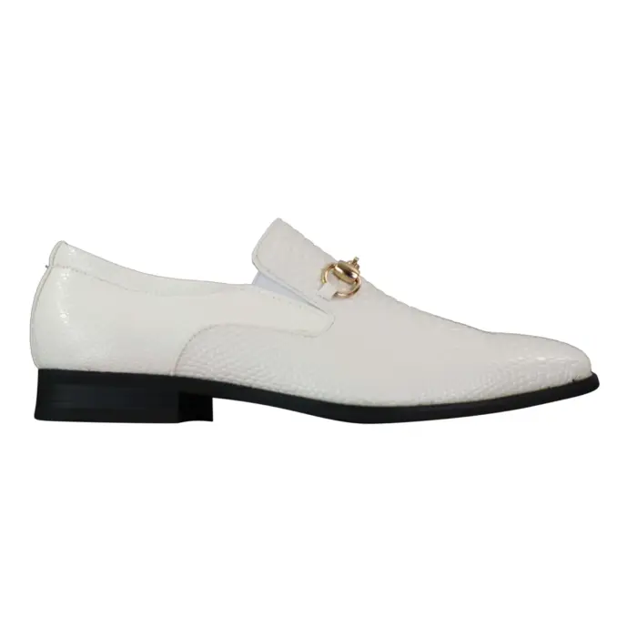 Mens Black Patent Shiny Slip On PU Snake Crocodile Leather Shoes Gold Buckle - Image 6