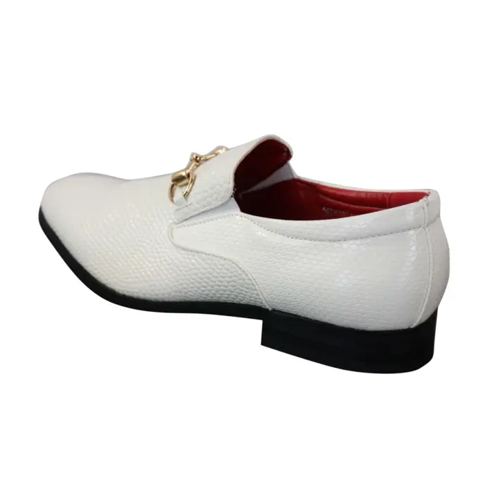 Mens Black Patent Shiny Slip On PU Snake Crocodile Leather Shoes Gold Buckle - Image 8