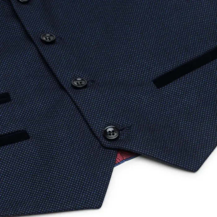 Boys Navy Blue 3 Piece Tweed Birdseye Suit Smart Formal Wedding Classic 1920s - Image 3