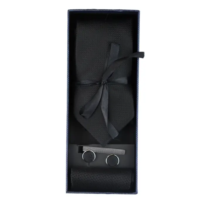 Satin Silk Textured Tie Gift Set Pocket Square Cuff Links Tie Matt Satin - Image 2