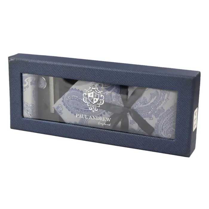 Paisley Neck Tie Gift Set Pocket Square Cuff Links Tie Floral Satin - Image 9