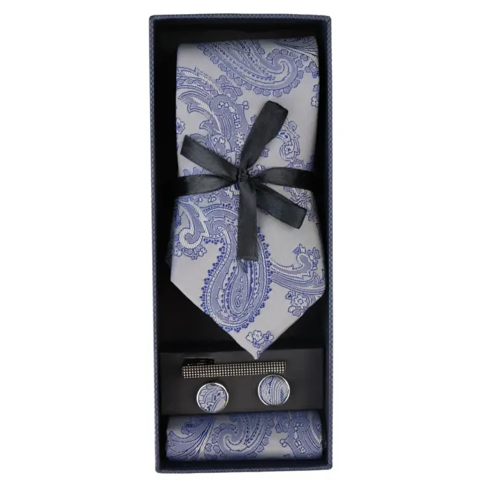 Paisley Neck Tie Gift Set Pocket Square Cuff Links Tie Floral Satin - Image 8